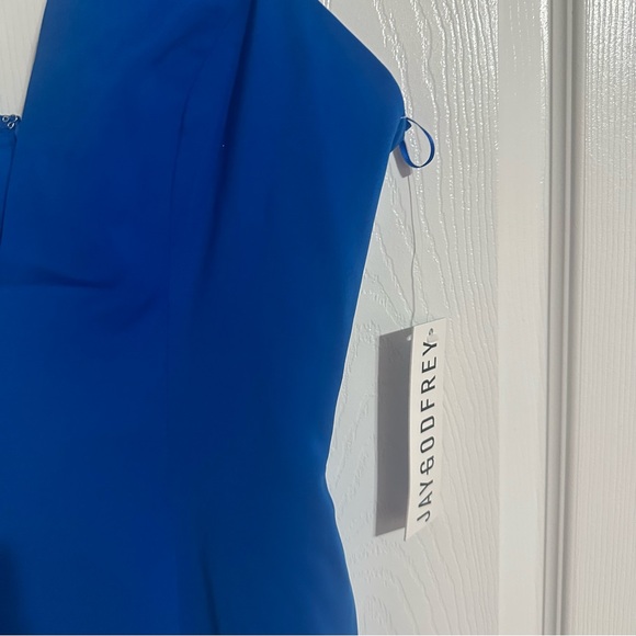 JAY GODFREY: Ocean Blue Lloyd Deep V Midi Dress - Picture 8 of 11